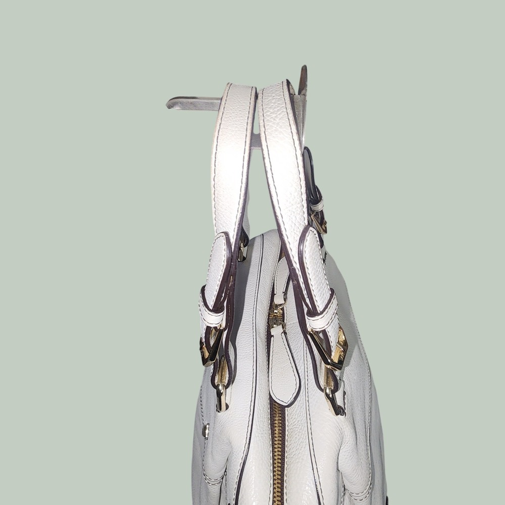 MCM White Pebbled Leather Satchel Bag Gold Hardware Contrast Stitch Logo Lining - Picture 3 of 7
